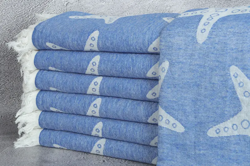 Summer Gift, Organic Cotton Towel, Summer Towel, Bathroom Towel, Quick-dry towel, Absorbent Turkish towel, 70x40 Cotton Starfish Patterned Towel - 2