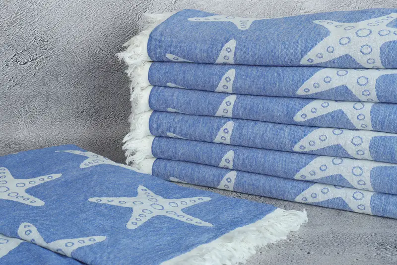 Summer Gift, Organic Cotton Towel, Summer Towel, Bathroom Towel, Quick-dry towel, Absorbent Turkish towel, 70x40 Cotton Starfish Patterned Towel - 3
