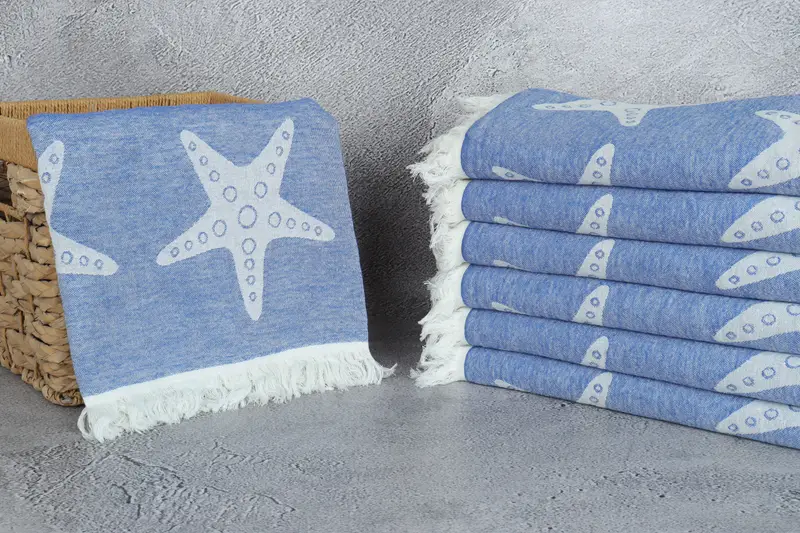 Summer Gift, Organic Cotton Towel, Summer Towel, Bathroom Towel, Quick-dry towel, Absorbent Turkish towel, 70x40 Cotton Starfish Patterned Towel - 4