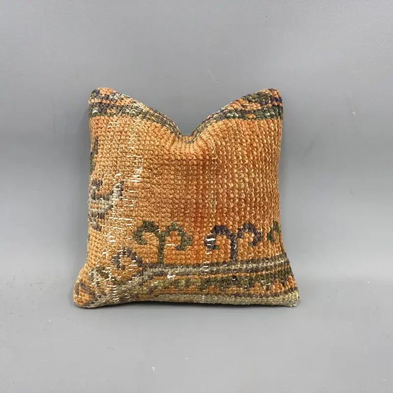 Outdoor Pillow Case, Boho Pillow Sham Cover, Pillow for Couch, Vintage Pillow, Traditional Cushion Case, 12x12 Orange Cushion, Cushion Cover - 1