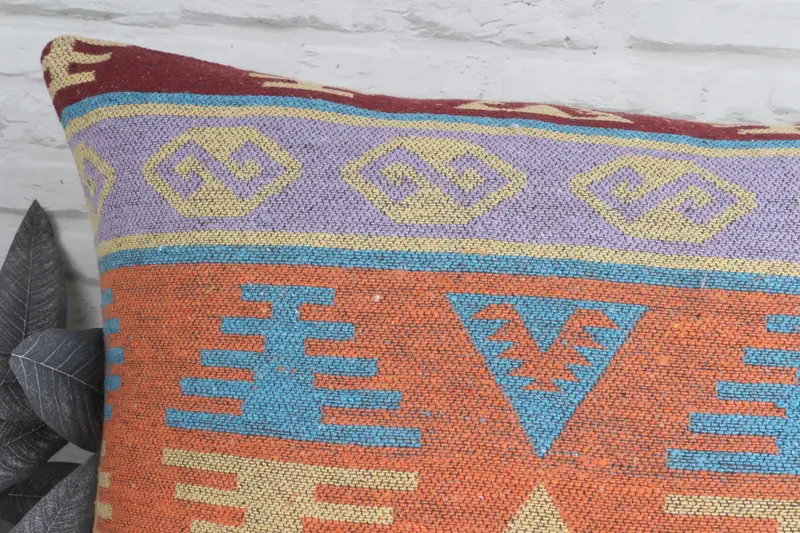 28x28 Orange Pillow Case, Pillow Sham, Kilim Pillow, Ethnic Pillow Cover Pillow Sham, Vintage Kilim Throw Pillow, Turkish Pillow - 2