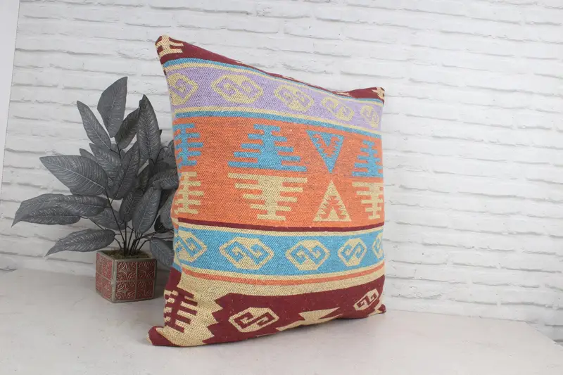 28x28 Orange Pillow Case, Pillow Sham, Kilim Pillow, Ethnic Pillow Cover Pillow Sham, Vintage Kilim Throw Pillow, Turkish Pillow - 3