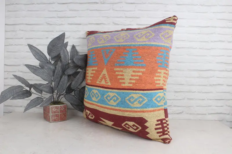 28x28 Orange Pillow Case, Pillow Sham, Kilim Pillow, Ethnic Pillow Cover Pillow Sham, Vintage Kilim Throw Pillow, Turkish Pillow - 4