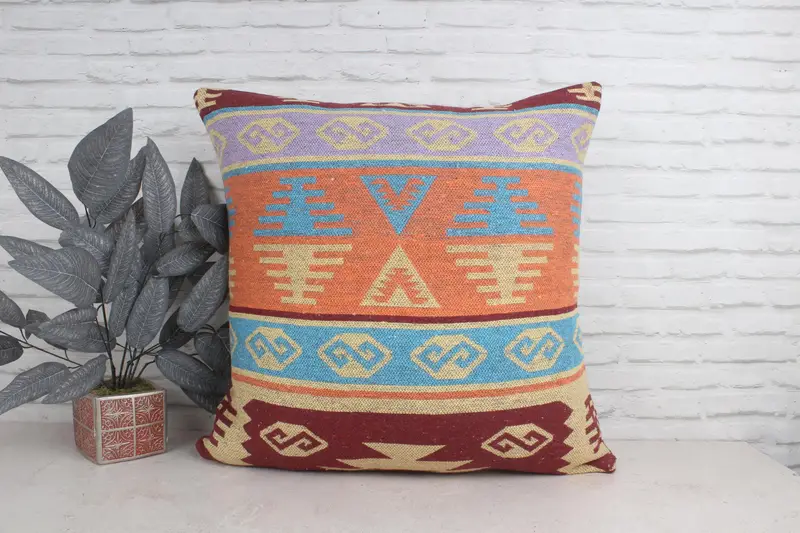 28x28 Orange Pillow Case, Pillow Sham, Kilim Pillow, Ethnic Pillow Cover Pillow Sham, Vintage Kilim Throw Pillow, Turkish Pillow - 1