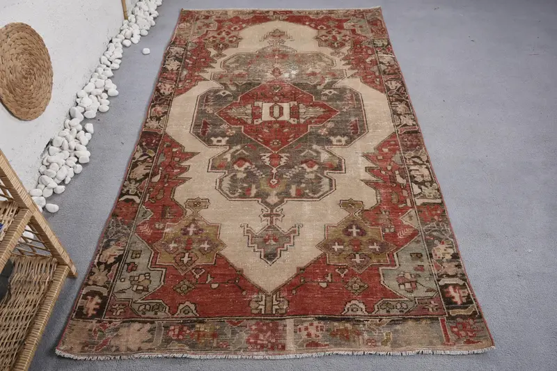 Bej, Kırmızı Kamuflaj Halı, 4,2x7,2 ft Şık Dekor