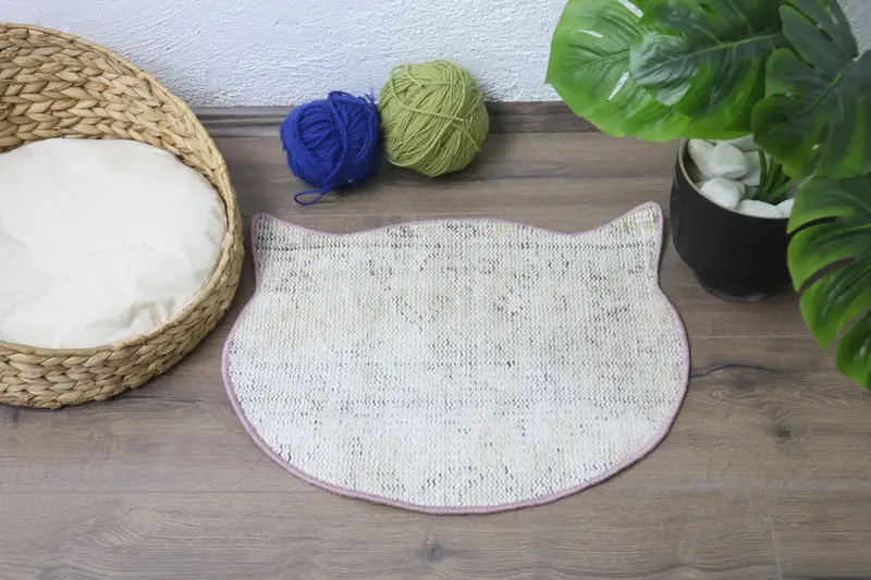 Beige Bone Shape Dog Pad, Durable Pet Mat with Absorbent Wool