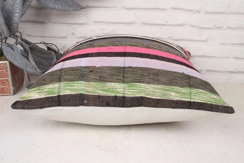 Custom Pillow Sham, Luxury Pillow Case, 18x18 Pink Cushion Case, Kilim Pillow, Kilim Pillow Cover, Vintage Pillow, Muted Pillow, Pillow Sham - 5