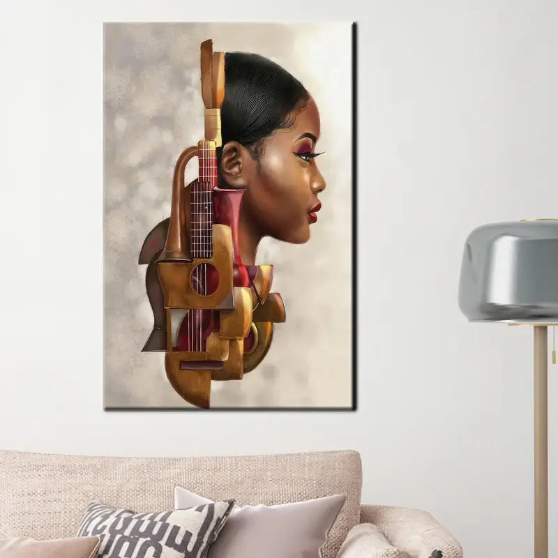 Modern African Woman Abstract Canvas: Violin & Saxophone Print