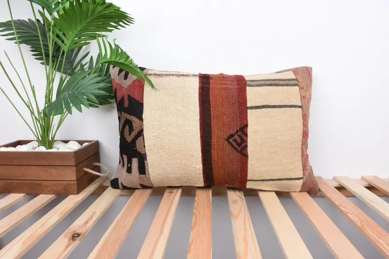 Tribal Pillow Case, Home Decor Pillow, 16x24 Beige Pillow, Interior Designer Pillow, Vintage Kilim Pillow, Pillow Cover, Yoga Cushion - 1