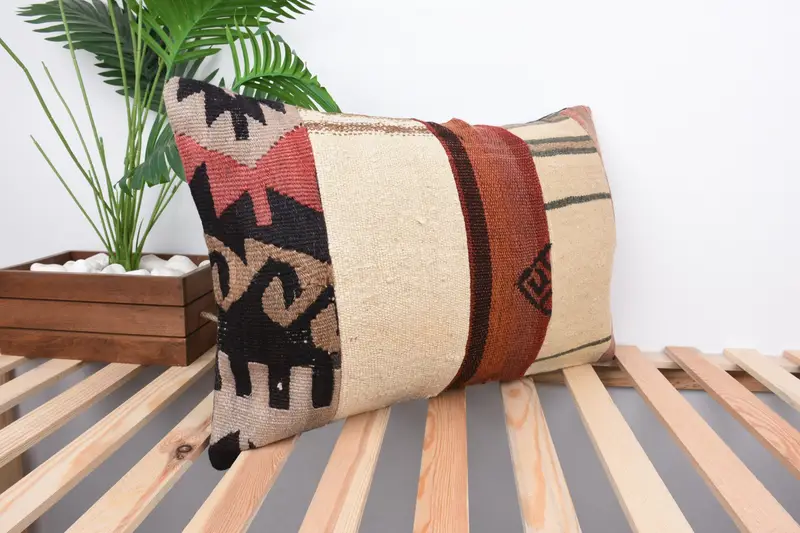 Tribal Pillow Case, Home Decor Pillow, 16x24 Beige Pillow, Interior Designer Pillow, Vintage Kilim Pillow, Pillow Cover, Yoga Cushion - 4