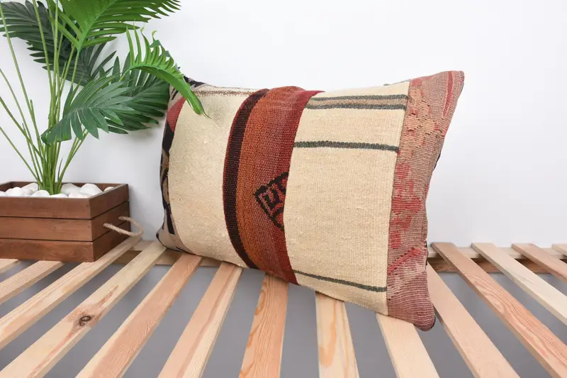 Tribal Pillow Case, Home Decor Pillow, 16x24 Beige Pillow, Interior Designer Pillow, Vintage Kilim Pillow, Pillow Cover, Yoga Cushion - 5