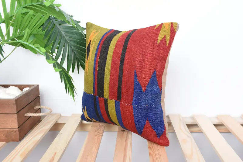 Cushion Cover, Turkish Pillow, Cotton Cushion Cover, Throw Kilim Pillow, Pillow for Couch, Ethnic Throw Pillow Case, 14x14 Green Pillow Sham - 4