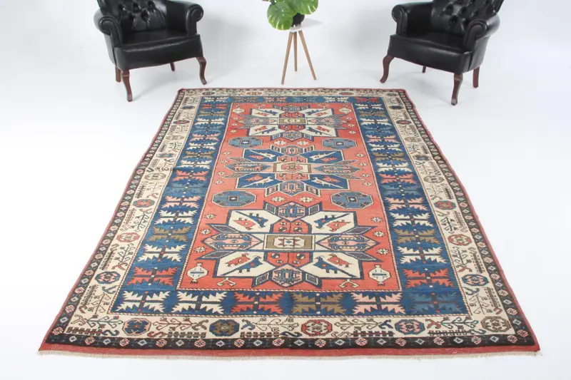 6.1x8.9 ft Turkish Oushak Rug, Blue Moroccan Vintage Wool Rug - 1