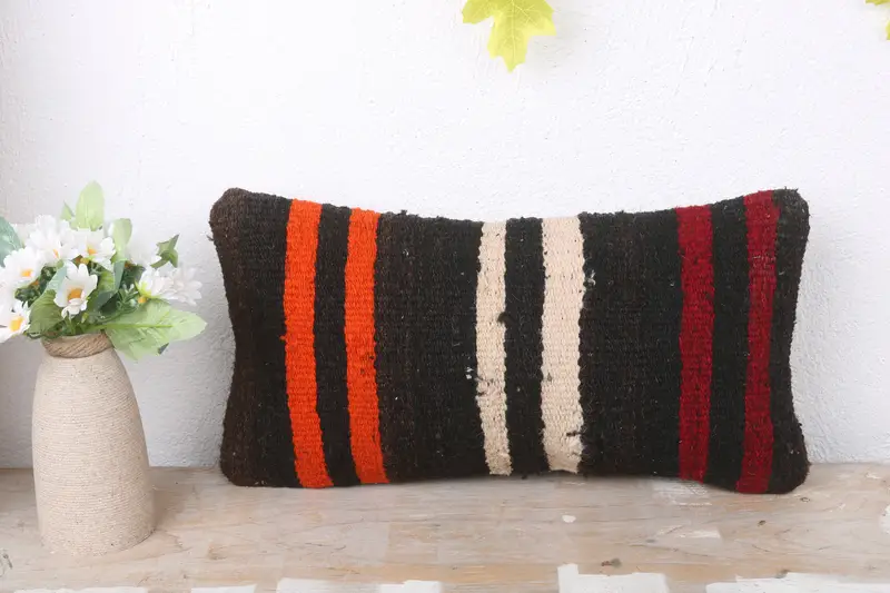 Antique Pillows, Turkish Pillow, Vintage Pillow, 8x16 Brown Pillow Sham, Boho Throw Cushion, Cushion Cover, Ottoman Pillow Case - 2
