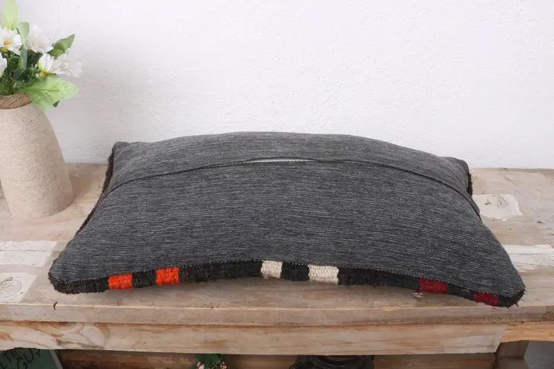 Antique Pillows, Turkish Pillow, Vintage Pillow, 8x16 Brown Pillow Sham, Boho Throw Cushion, Cushion Cover, Ottoman Pillow Case - 7