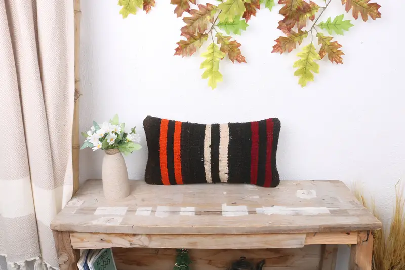 Antique Pillows, Turkish Pillow, Vintage Pillow, 8x16 Brown Pillow Sham, Boho Throw Cushion, Cushion Cover, Ottoman Pillow Case - 1