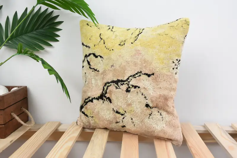 Ethnical Kilim Rug Pillow, Cushion Case, 14x14 Yellow Pillow Case, Boho Pillow, Vintage Kilim Pillow Pillow Sham, Vintage Kilim Pillow - 5