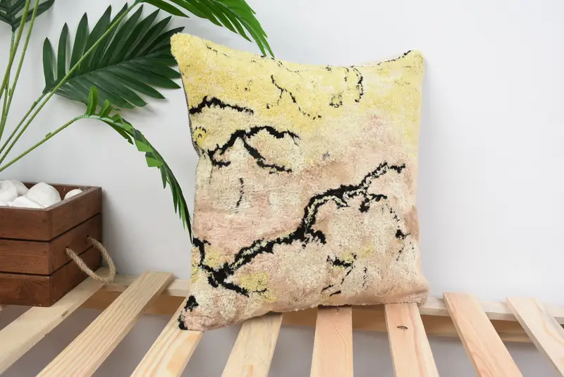 Ethnical Kilim Rug Pillow, Cushion Case, 14x14 Yellow Pillow Case, Boho Pillow, Vintage Kilim Pillow Pillow Sham, Vintage Kilim Pillow - 4