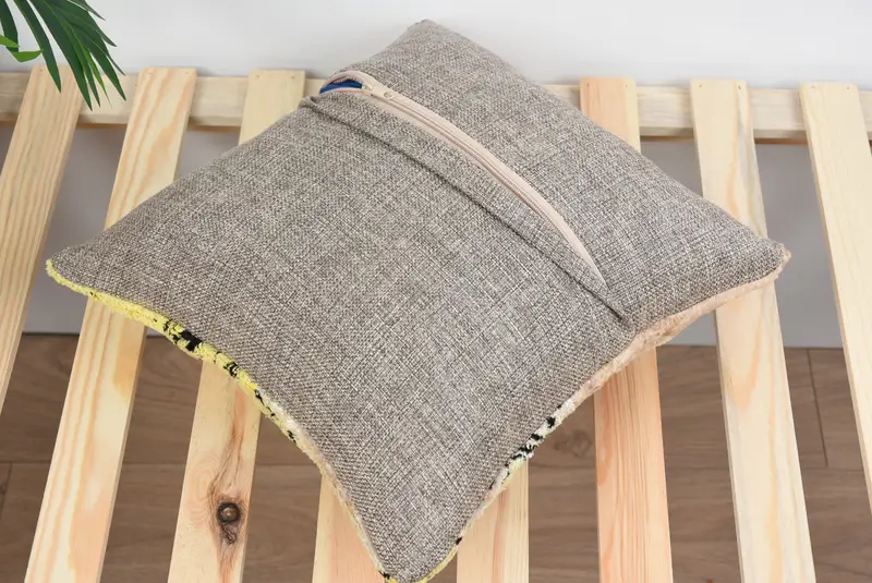 Ethnical Kilim Rug Pillow, Cushion Case, 14x14 Yellow Pillow Case, Boho Pillow, Vintage Kilim Pillow Pillow Sham, Vintage Kilim Pillow - 8