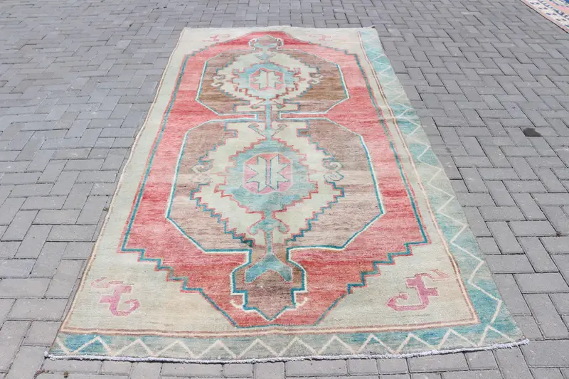 5.2x9.8 ft Vintage Rug, Turkish Large Rug, Red Blue Floral Rug - 1