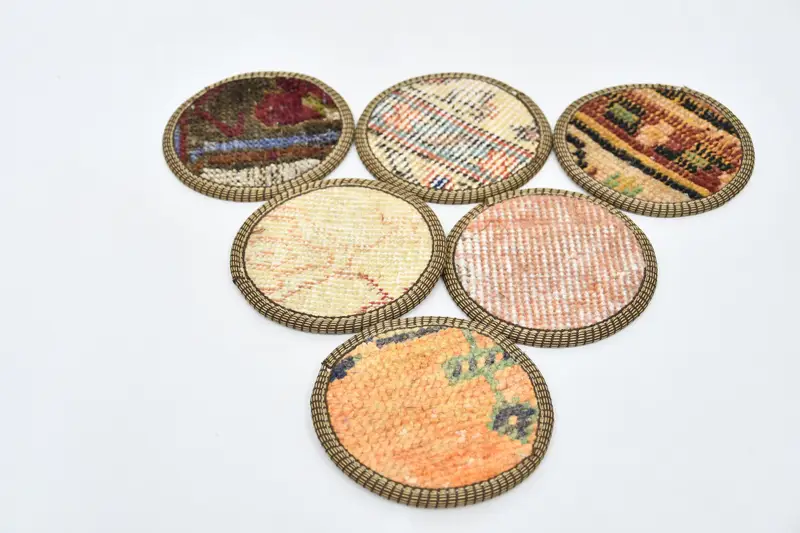 Posavasos Kilim naranjas y beige, posavasos de alfombras tejidas étnicas