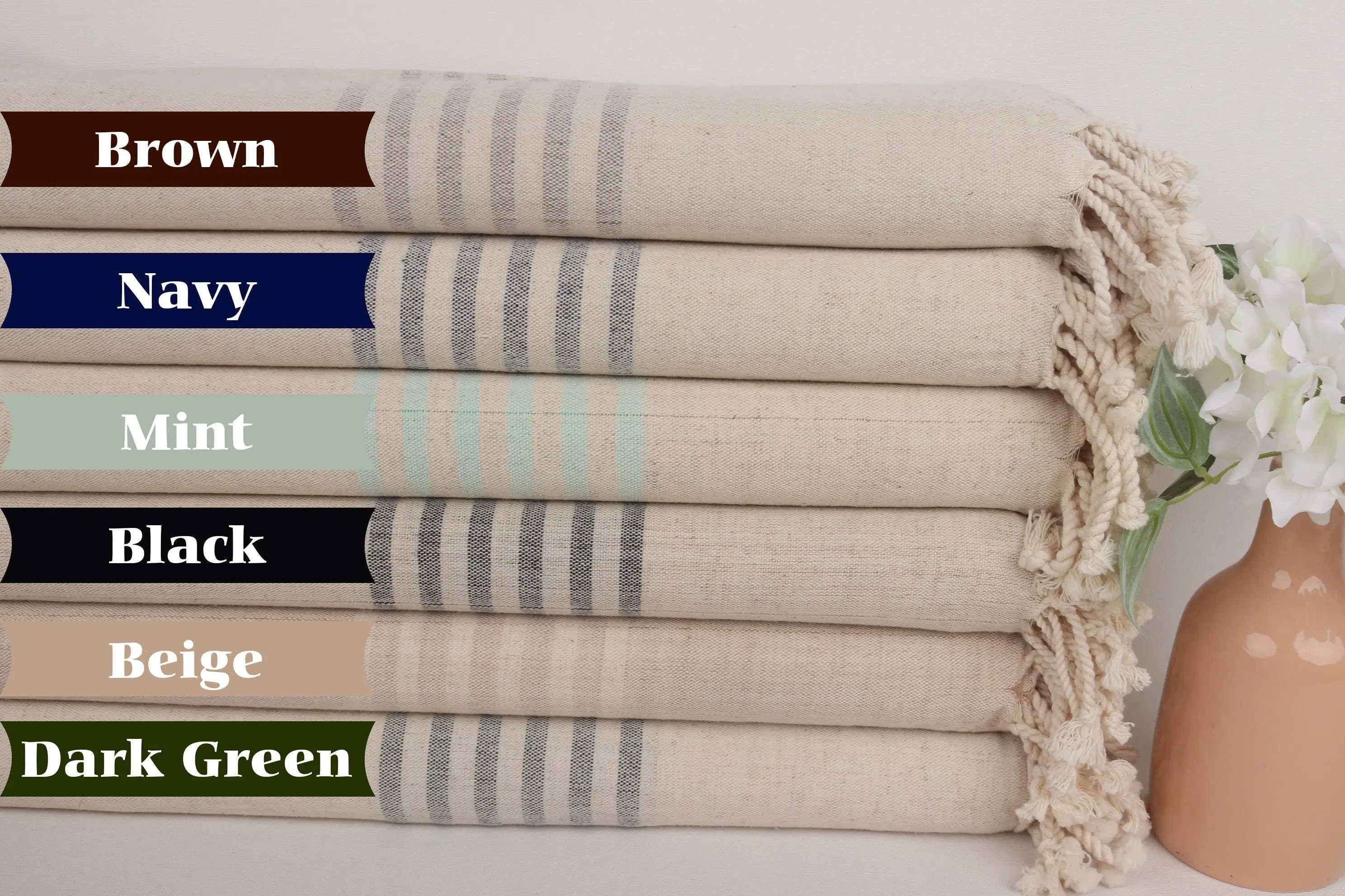 Hammam Cotton Towel Striped Beige, Organic Bath Towel, 36x67 Inches - 1