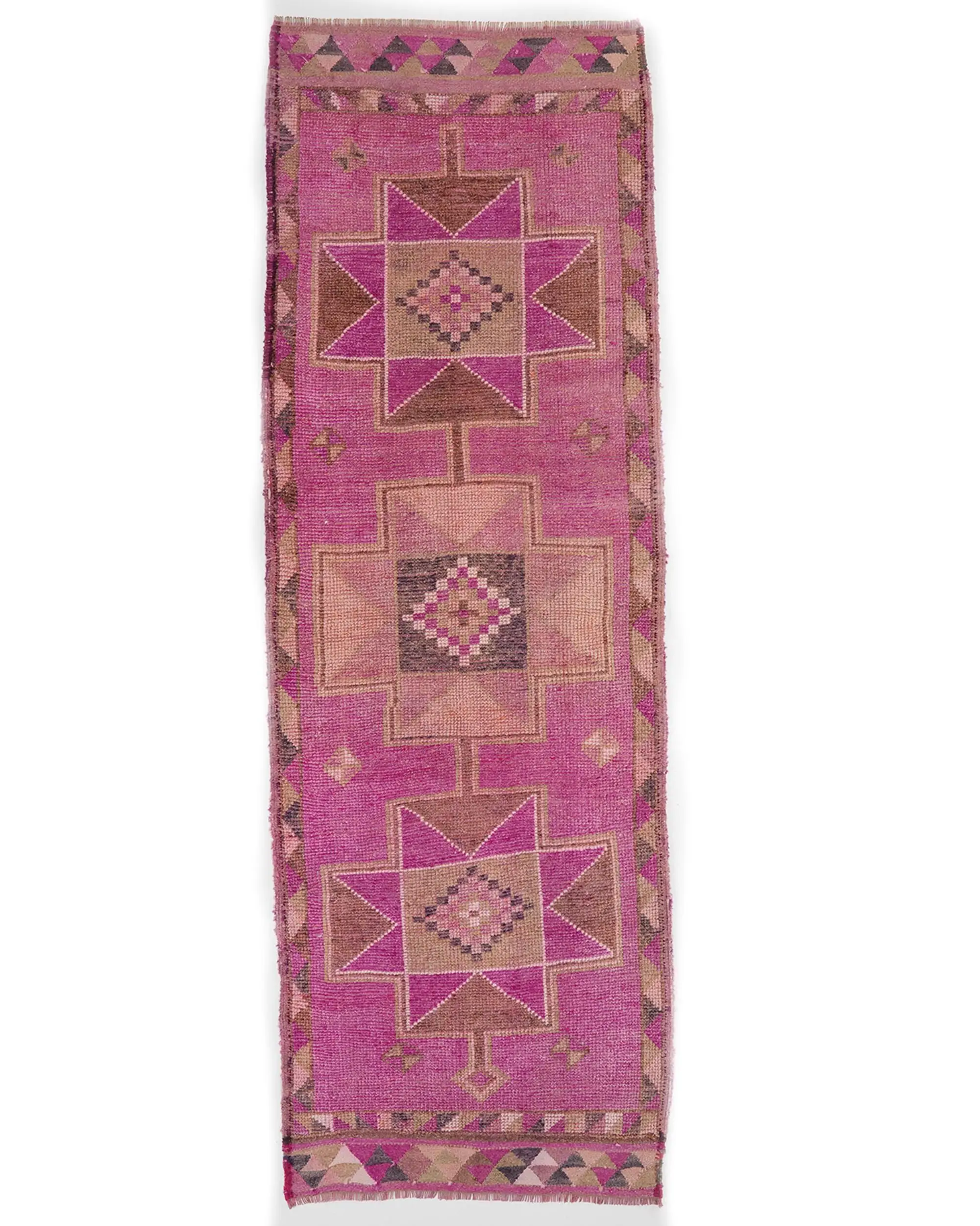 3.2x9.7 ft Vintage Rug, Runner Turkish Rug, Pink Camouflage Rug - 1