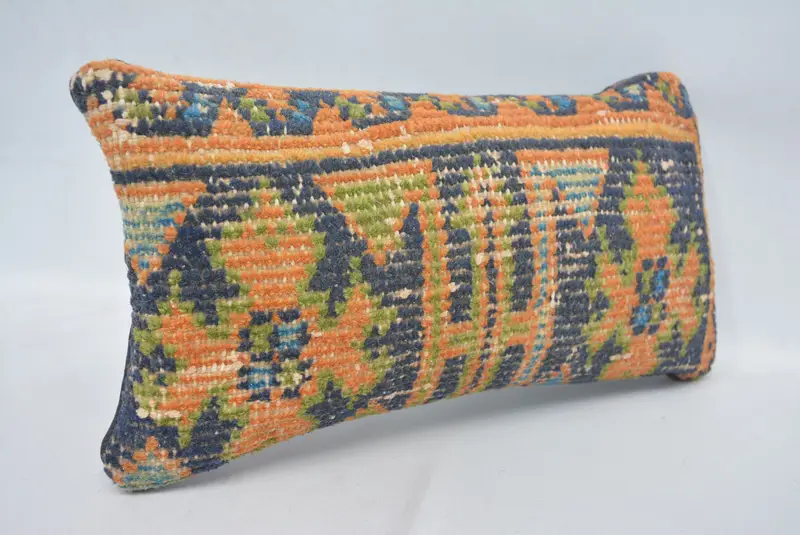 Crochet Pattern Cushion Cover, Turkish Pillow, 8x16 Blue Pillow, Nomadic Cushion Case, Cushion Cover, Interior Designer Pillow, Kilim Pillow Cover - 3