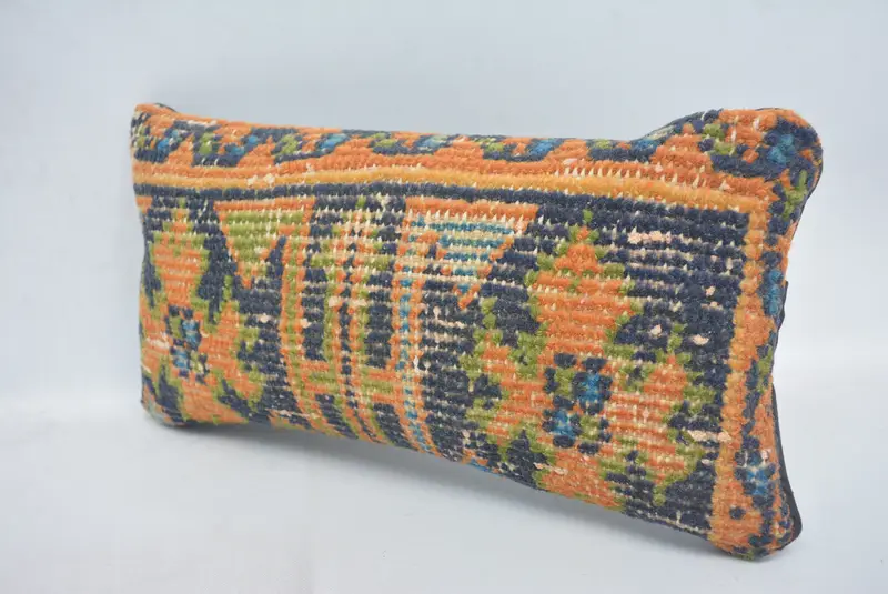 Crochet Pattern Cushion Cover, Turkish Pillow, 8x16 Blue Pillow, Nomadic Cushion Case, Cushion Cover, Interior Designer Pillow, Kilim Pillow Cover - 4