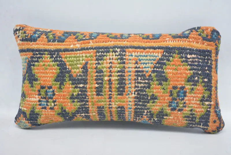Crochet Pattern Cushion Cover, Turkish Pillow, 8x16 Blue Pillow, Nomadic Cushion Case, Cushion Cover, Interior Designer Pillow, Kilim Pillow Cover - 1