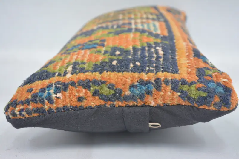 Crochet Pattern Cushion Cover, Turkish Pillow, 8x16 Blue Pillow, Nomadic Cushion Case, Cushion Cover, Interior Designer Pillow, Kilim Pillow Cover - 5