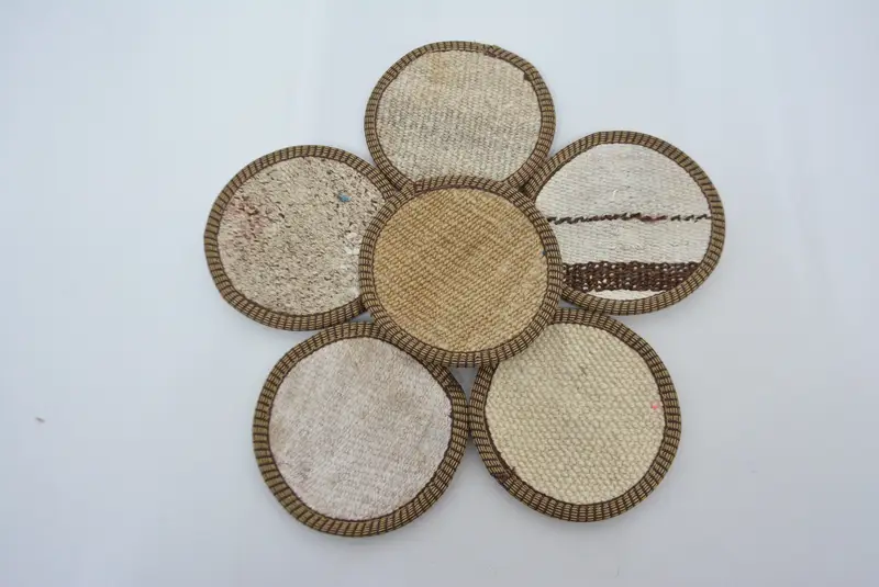 Bohemian Round Coaster Set, White and Beige Coasters