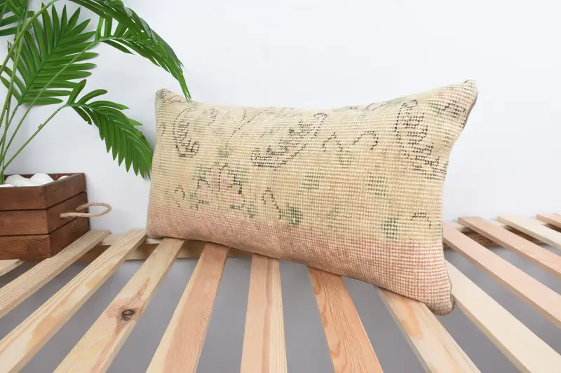 Handmade Kilim Cushion, Vintage Kilim Pillow, Pillow Case, Couch Pillow Sham, 12x24 Beige Cushion, Designer Throw Pillow Sham, Antique Pillows - 5