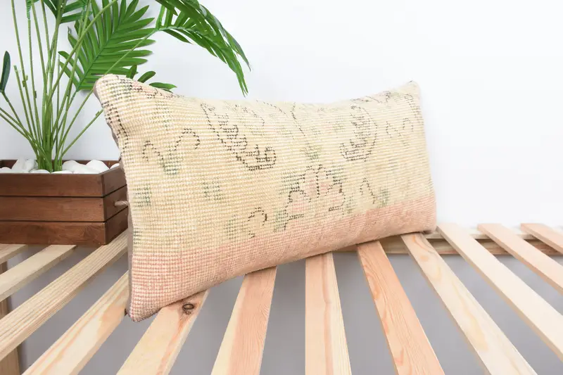 Handmade Kilim Cushion, Vintage Kilim Pillow, Pillow Case, Couch Pillow Sham, 12x24 Beige Cushion, Designer Throw Pillow Sham, Antique Pillows - 4