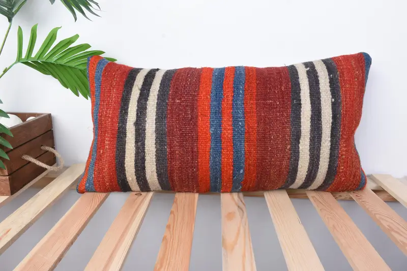 Bolster -Wurfkissen -Hülle, 12x24 Rote Kissengehäuse, Boho -Kissenscheinabdeckung, Vintage -Kissen, Kissenbezug, antike Kissen - 1