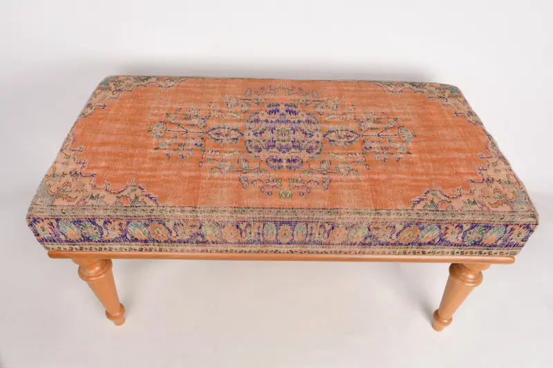 モジュール式オレンジ&ブロンズキリム風オットマンセット、ソファオットマン