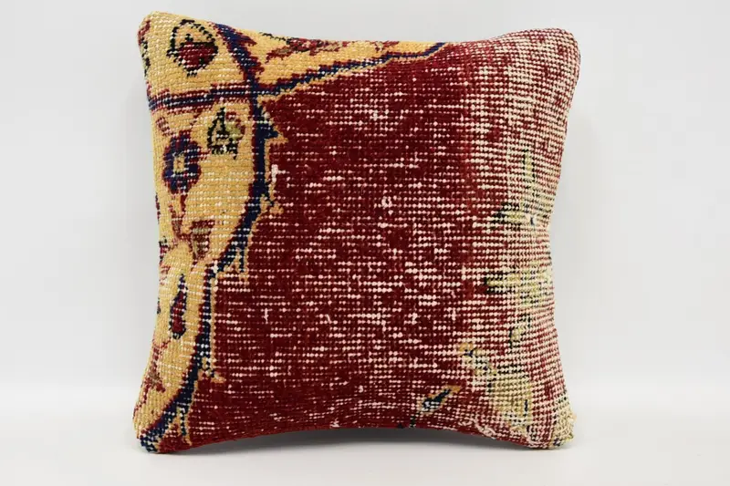 Vintage Antique Cushion, Red 12x12 inch Pillow, Lounge Cushion Case - 1