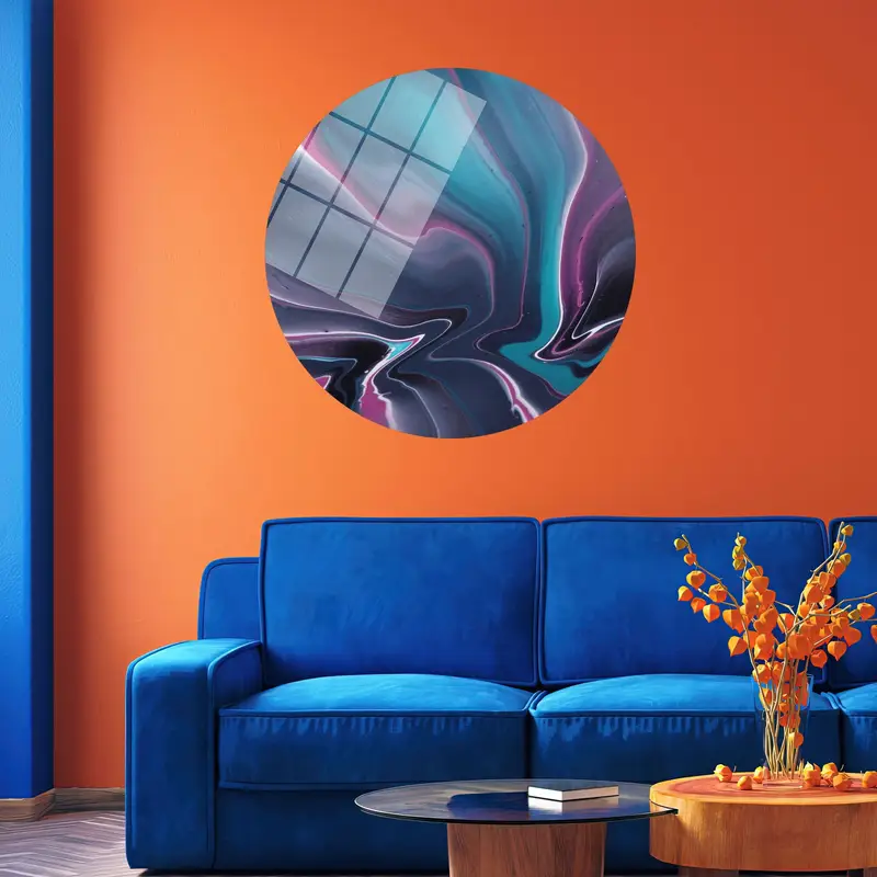 Contemporary Pink & Blue Gray Printed Canvas Art