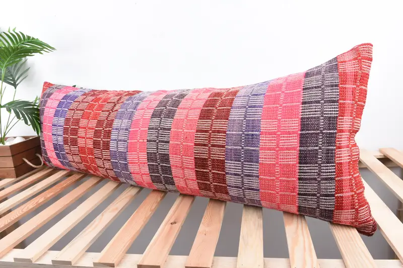 Kilim Pillow Cover, Handmade Kilim Cushion, Ethnical Kilim Rug Pillow, Accent Throw Cushion Case, Pillow Case, 16x48 Pink Cushion - 5