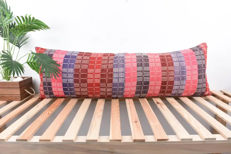 Kilim Pillow Cover, Handmade Kilim Cushion, Ethnical Kilim Rug Pillow, Accent Throw Cushion Case, Pillow Case, 16x48 Pink Cushion - 1