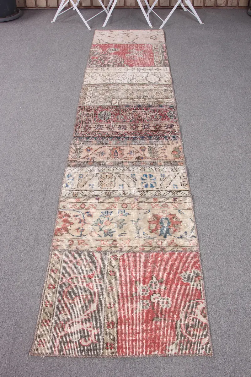 Alfombra persa roja hecha a mano, decoración elegante de 2x8,3 pies