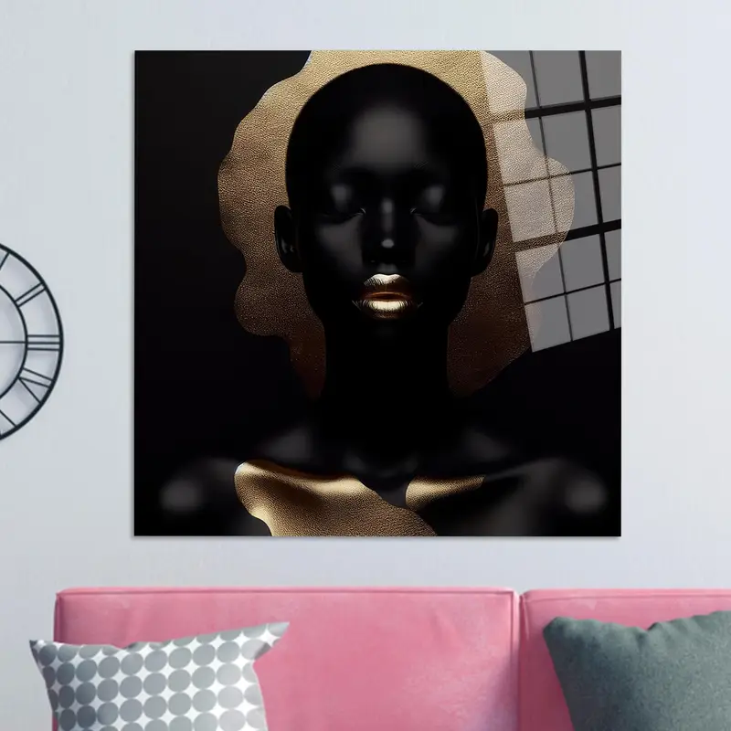 Golden Lip African Woman Luxus-Leinwanddruck – Schwarz und Gold