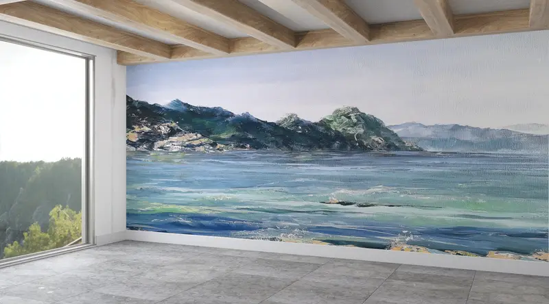 Baskılı Soyut Deniz Manzarası Duvar Kağıdı: Modern Kıyı Zerafeti