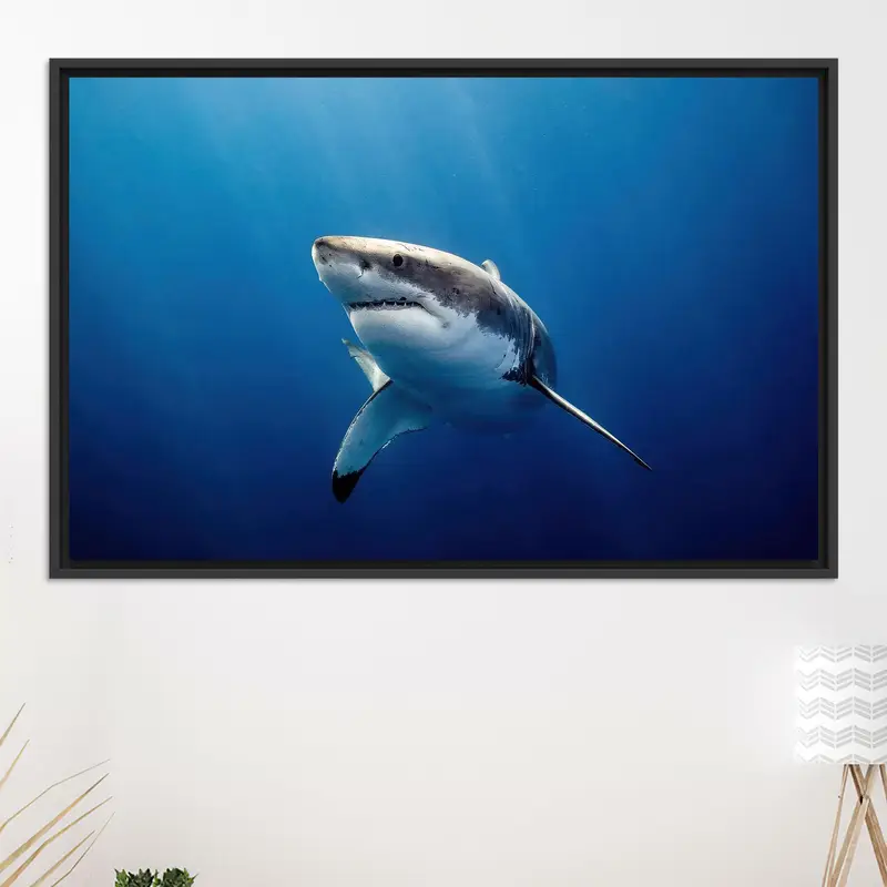 Modernes Bauernhaus: Atemberaubender Unterwasser-Blauhai-Leinwanddruck