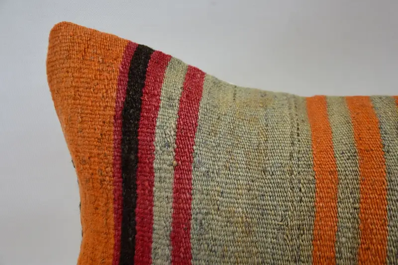 Cotton Cushion Cover, Pillow Sham, Square Throw Pillow, Boho Pillow, Handmade Kilim Cushion, 12x36 Orange Cushion Case, Vintage Pillow - 2