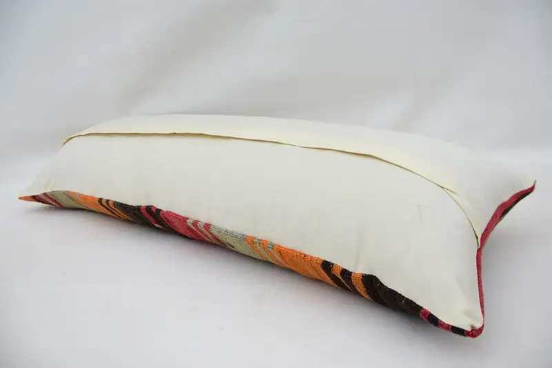 Cotton Cushion Cover, Pillow Sham, Square Throw Pillow, Boho Pillow, Handmade Kilim Cushion, 12x36 Orange Cushion Case, Vintage Pillow - 6