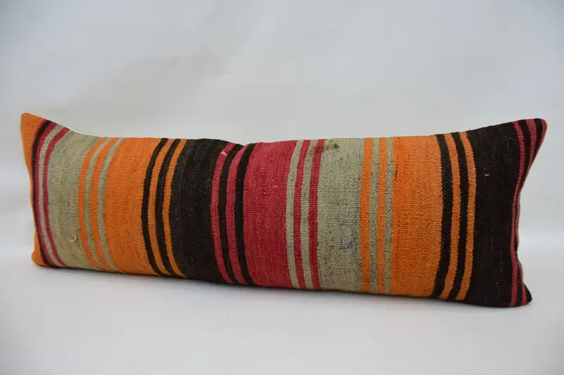 Cotton Cushion Cover, Pillow Sham, Square Throw Pillow, Boho Pillow, Handmade Kilim Cushion, 12x36 Orange Cushion Case, Vintage Pillow - 5
