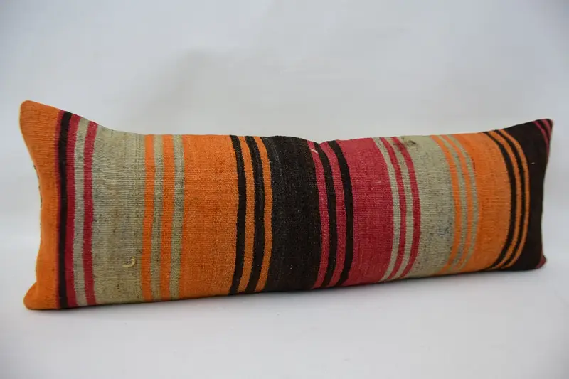 Cotton Cushion Cover, Pillow Sham, Square Throw Pillow, Boho Pillow, Handmade Kilim Cushion, 12x36 Orange Cushion Case, Vintage Pillow - 3