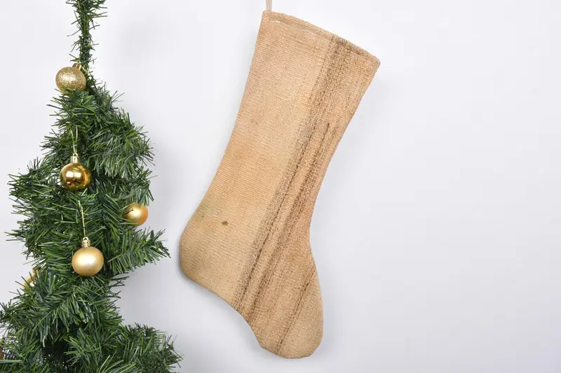 Patrón festivo de adornos navideños Kilim, calcetín navideño único de 7 pulgadas