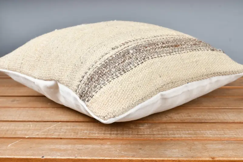 Throw Kilim Pillow, 12x12 Beige Pillow Sham, Interior Designer Pillow, Kilim Pillow Cover, Pillow Case, Neutral Throw Pillow Cover - 4